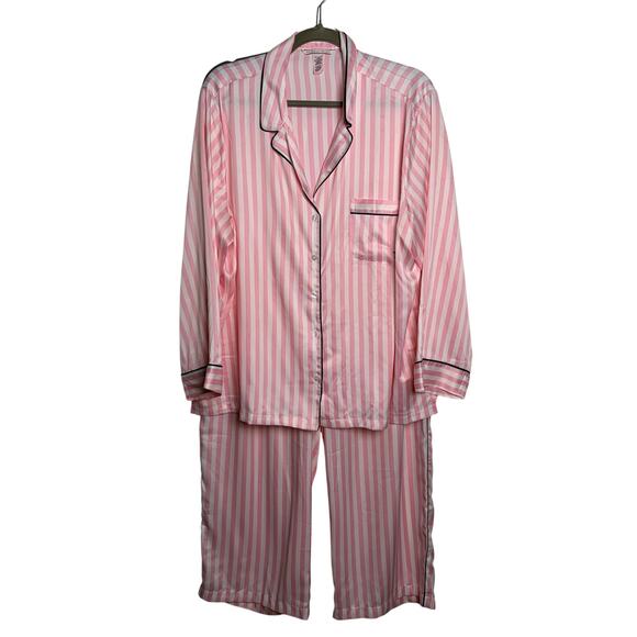 Victoria's Secret Pajama Set Top & Bottom Pink White Women's Size XL - Picture 1 of 9